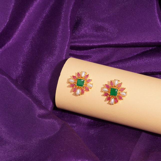 Handcrafted Ruby Moti Embrald Ear Tops