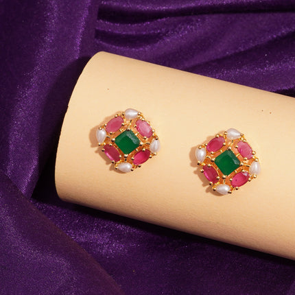 Handcrafted Ruby Moti Embrald  Ear Tops