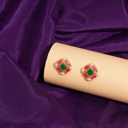 Handcrafted Ruby Moti Embrald  Ear Tops