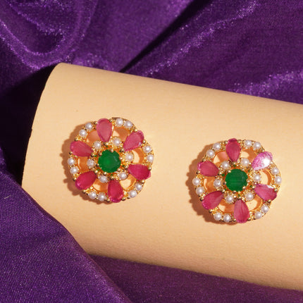 Handcrafted Ruby Moti Embrald Ear Tops