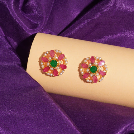 Handcrafted Ruby Moti Embrald Ear Tops