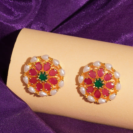 Handcrafted Ruby Moti Embrald Ear Tops