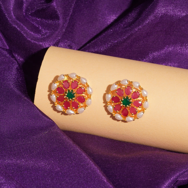 Handcrafted Ruby Moti Embrald Ear Tops