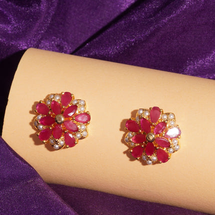Handcrafted Ruby Moti Ear Tops