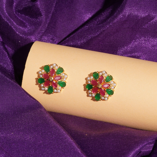 Handcrafted Ruby Moti Embrald Ear Tops
