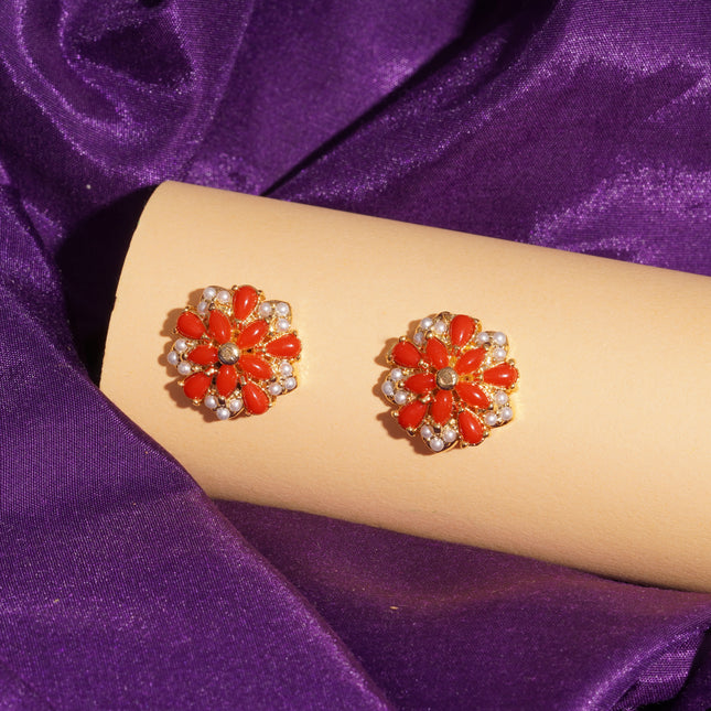 Coral Moti (Pawla Moti) Ear Tops