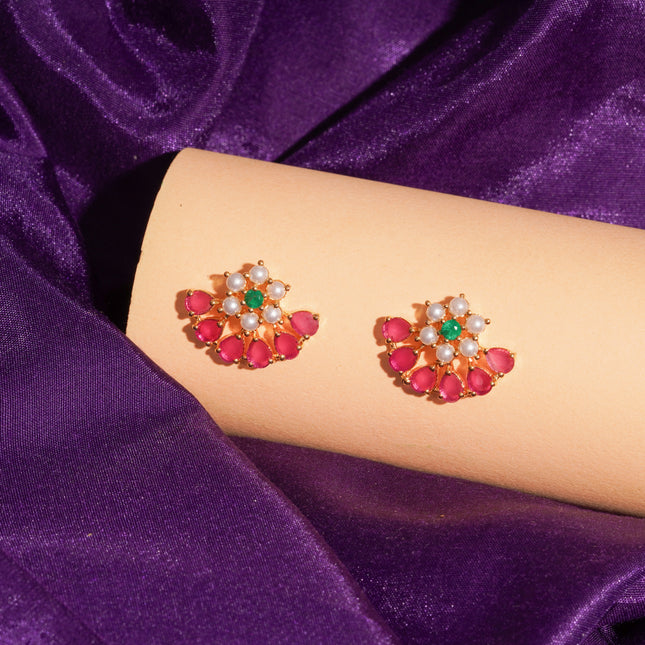 Handcrafted Ruby Moti Embrald Ear Tops
