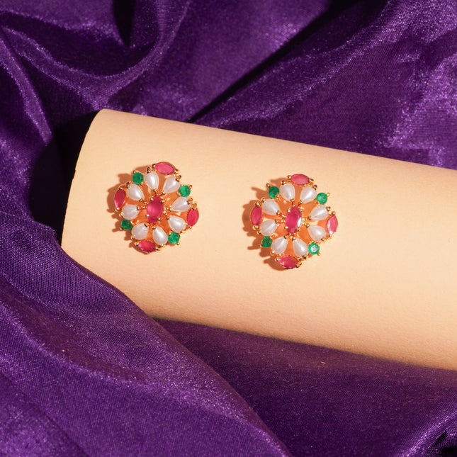 Handcrafted Ruby Moti Embrald Ear Tops