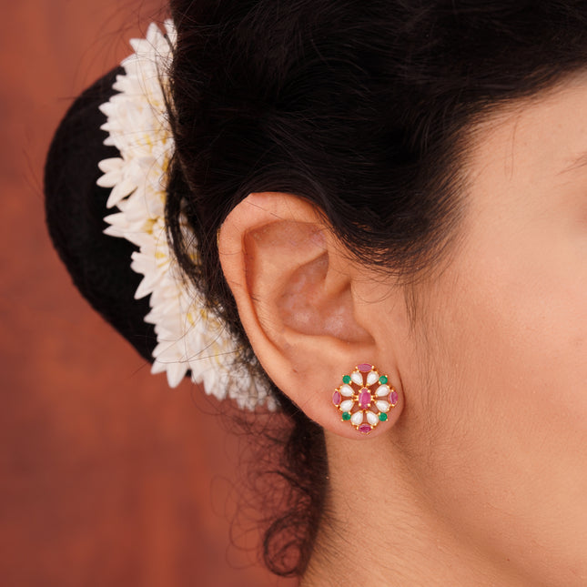 Handcrafted Ruby Moti Embrald Ear Tops