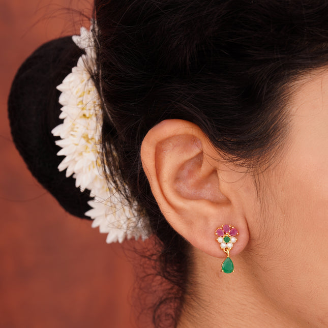 Handcrafted Ruby Moti Embrald. Ear Tops