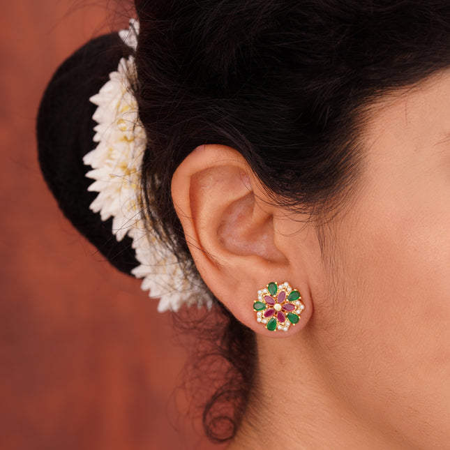 Handcrafted Ruby Moti Embrald Ear Tops