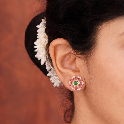 Handcrafted Ruby Moti Embrald Ear Tops