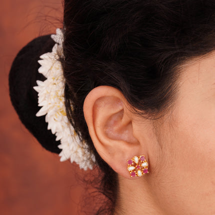 Handcrafted Ruby Moti Ear Tops