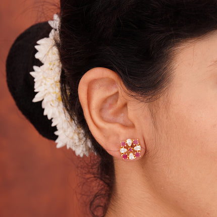 Handcrafted Ruby Moti Embrald  Ear Tops