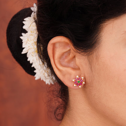 Handcrafted Ruby Moti Emrald  Ear Tops