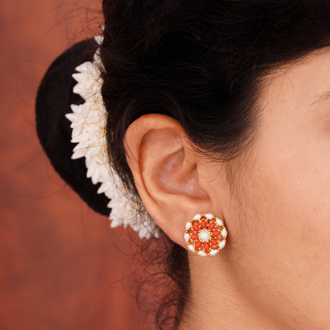 Coral Moti (Pawla Moti) Ear Tops