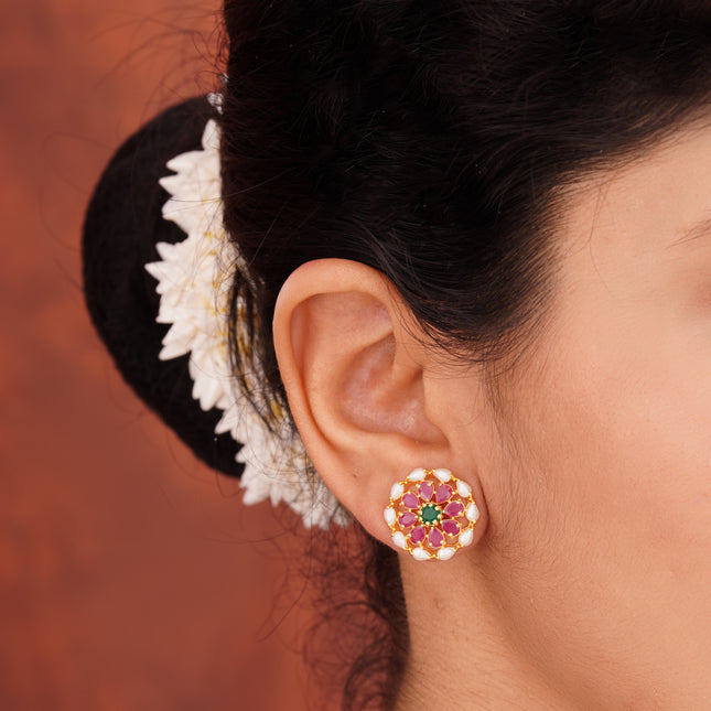 Handcrafted Ruby Moti Embrald Ear Tops