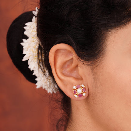 Handcrafted Ruby Moti Ear Tops