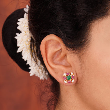 Handcrafted Ruby Moti Embrald  Ear Tops