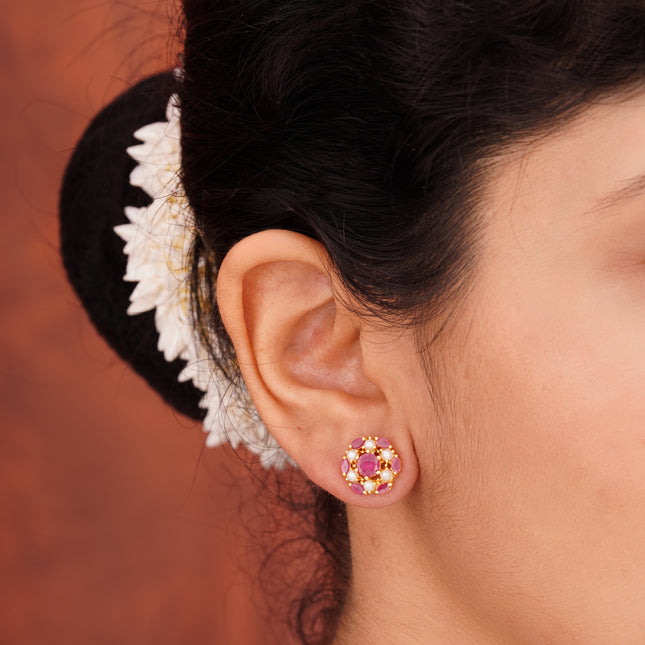Handcrafted Ruby Moti Ear Tops