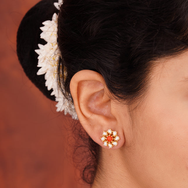 Coral Moti (Pawla Moti) Ear Tops