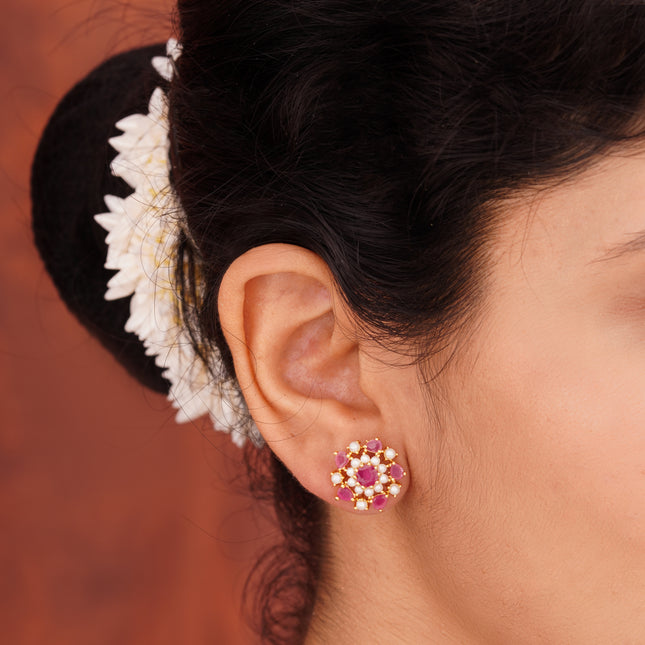 Handcrafted Ruby Moti Ear Tops