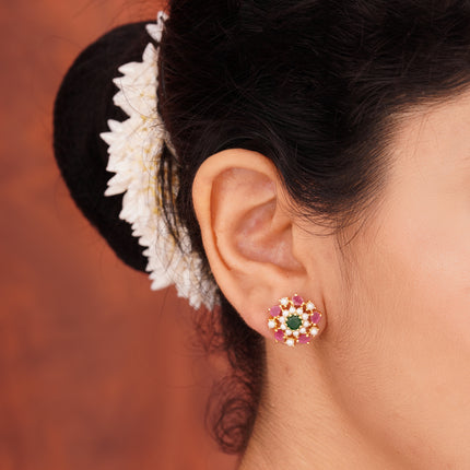 Handcrafted Ruby Moti Embrald Ear Tops