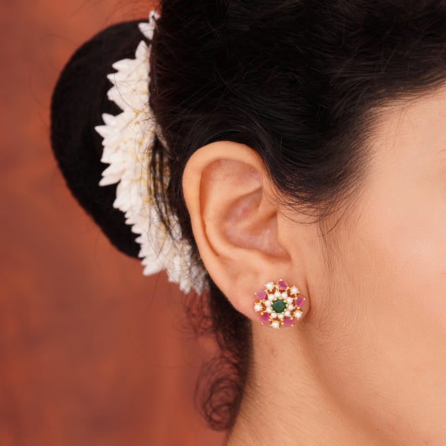 Handcrafted Ruby Moti Embrald Ear Tops