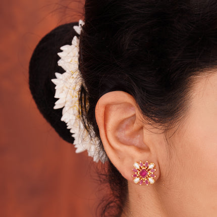 Handcrafted Ruby Moti Ear Tops