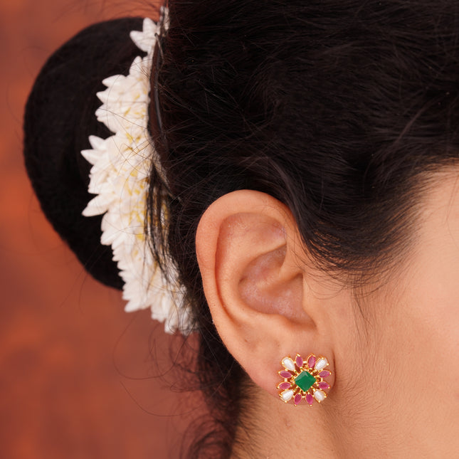 Handcrafted Ruby Moti Embrald Ear Tops