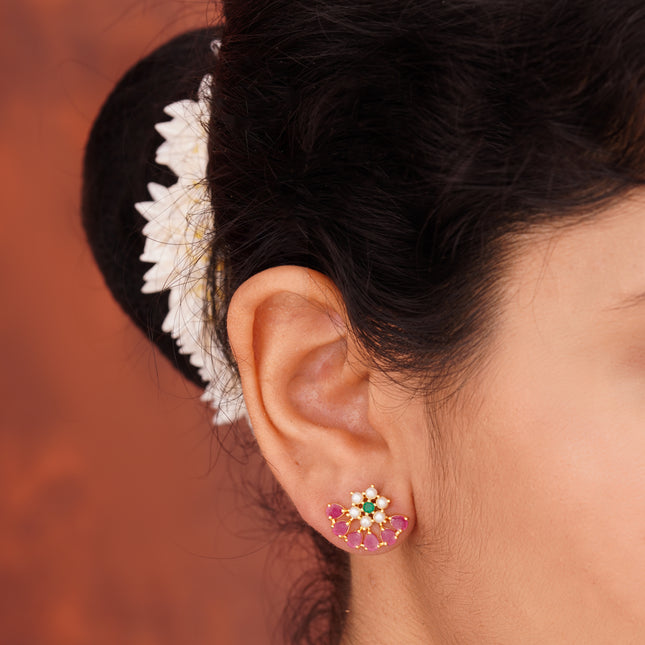 Handcrafted Ruby Moti Embrald Ear Tops