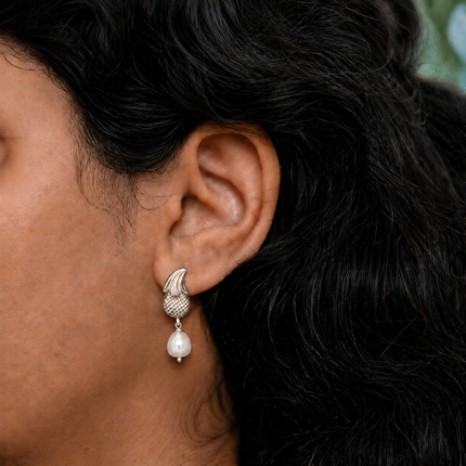Pineapple Pearl Drop 92.5 Silver Stud Earrings